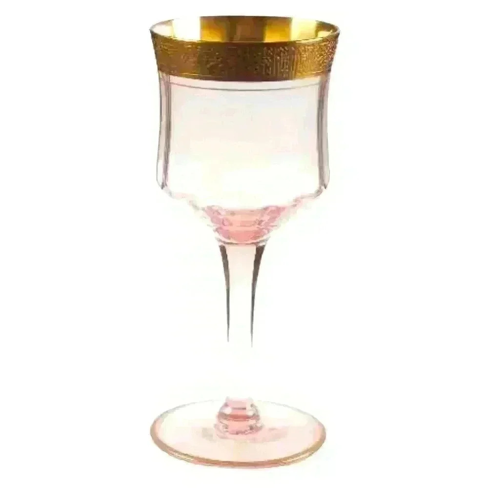 TIFFIN Franciscan Valencia Pink Water Stem‎ Goblets, Vintage 11 pieces w/Gold